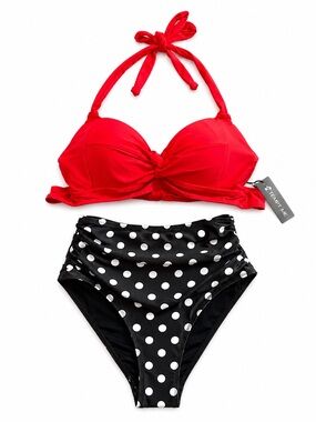 Tempt Me NWT Red Polka Dot High Waist Bikini Set S